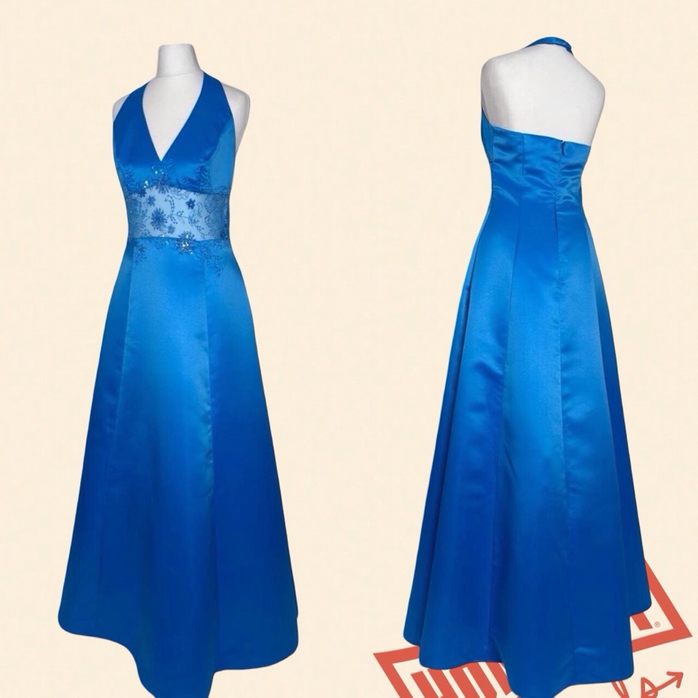 Blue Embellished Halter Prom Gown size 9